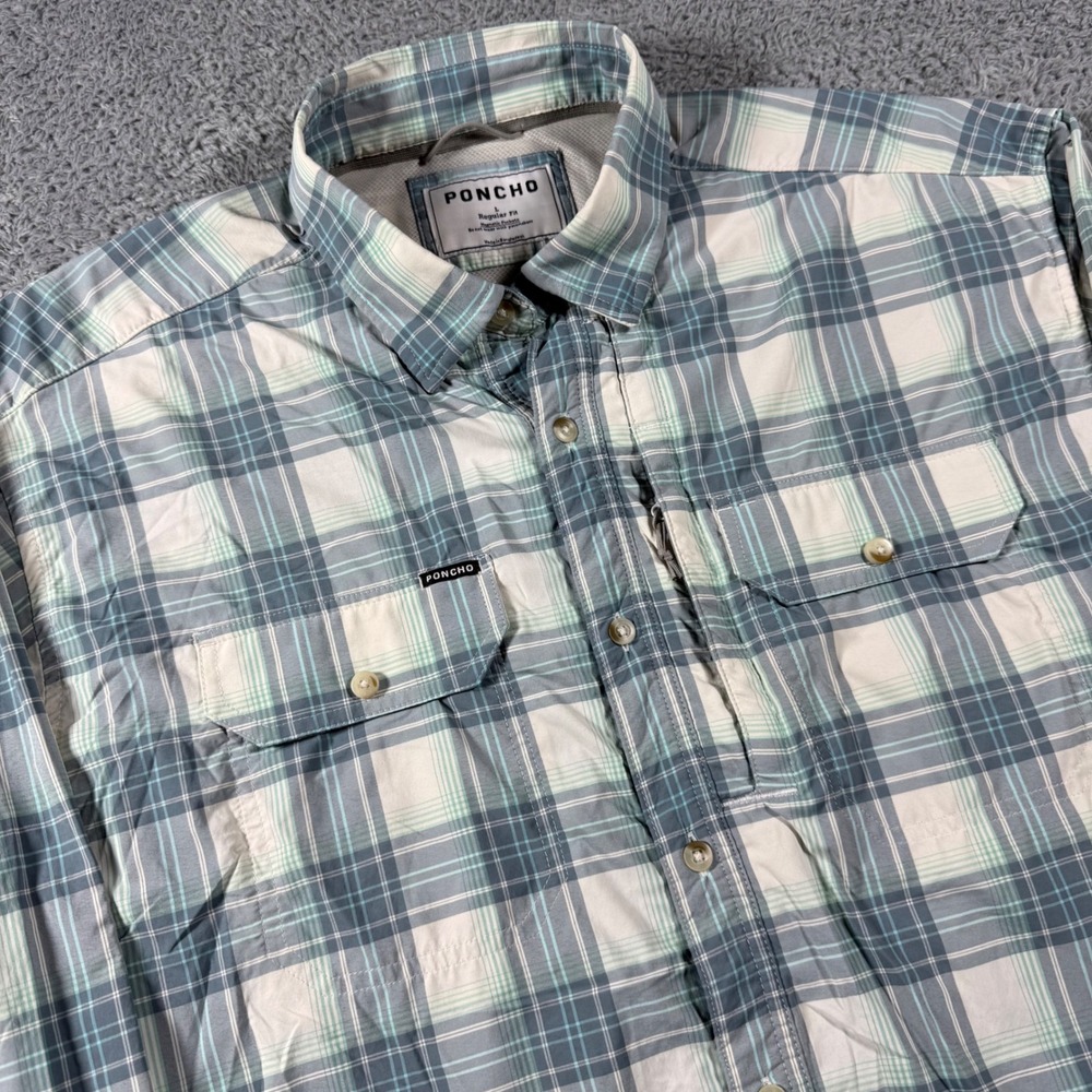 Poncho Outdoors Shirt Mens Large Plaid Magnetic Pockets Performance MultiColor